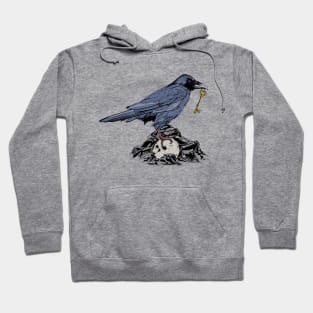 Raven with Golden Key on Rocks and Skull Hoodie